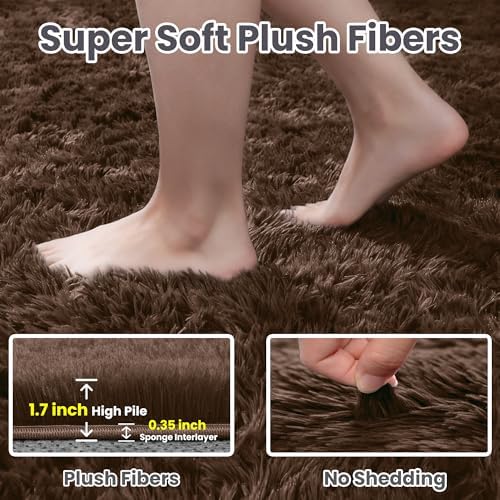 6x9 Fluffy Shag Area Rugs for Living Room Bedroom: Soft Plush Carpet Brown - Image 5