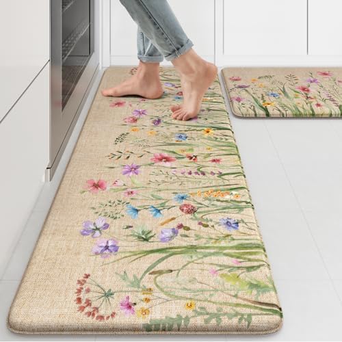 KIMODE Anti Fatigue Kitchen Mats, Farmhouse Floral Kitchen Rugs Sets of 2 by StayinComfortCookwithJoy