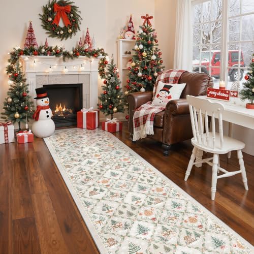 Madane Christmas Hallway Runner Rug 2x8, Soft Washable Grey Kitchen Rugs - Image 2