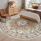 Madane Washable 9ft Circle Round Rug, 9x9 Circular Area Rugs, Turmeric/Grey - Image 3