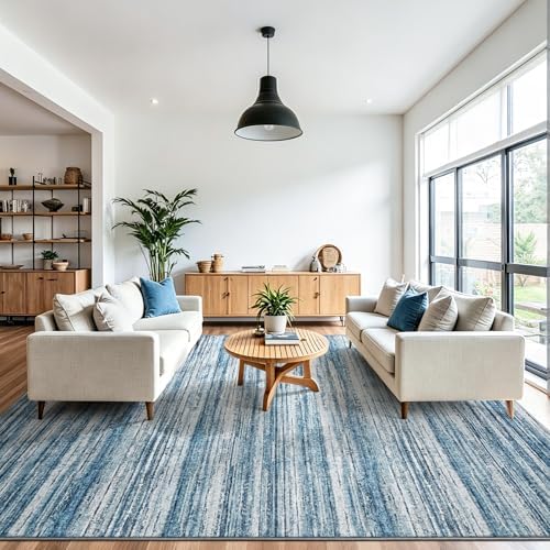 Chicrug 5x7 Blue Washable Striped Abstract Area Rug for Living Room Bedroom - Image 2
