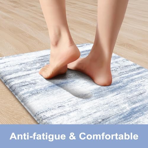KIMODE Kitchen Mats for Floor,Abstract Kitchen Rugs Sets of 2 Blue Carpets - Image 2