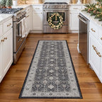 Hallway Washable Runner Rug - 2x6 Kitchen Rugs Entryway Rug Runner Vintage Soft Floor Mat Non Slip Indoor Farmhouse Carpet for Bathroom Living Room Bedroom (2 X 6, Black) - Image 2