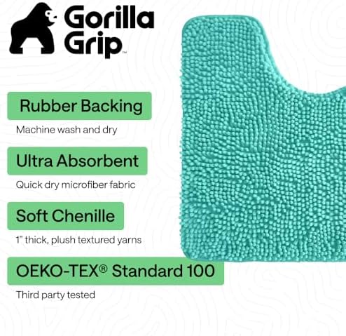 GORILLA GRIP Chenille Bath Rug Mat for Oval Toilet Base, 24x19 Turquoise - Image 3