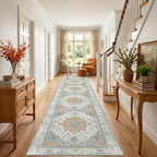RELEANY Washable Area Rug, Runner 3'x20', Beige/Carbon Grey/Orange - Image 2