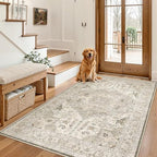 Madane Area Rug 4x6 Washable Rugs Vintage for Living Room, Ivory/Brown - Image 3