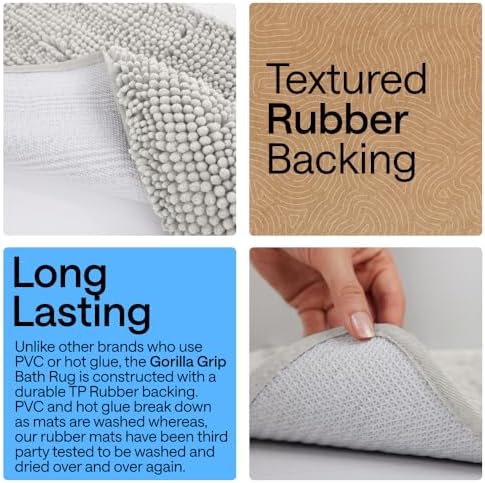 GORILLA GRIP Bath Rug Mat for Bathroom, Absorbent Chenille 30x20 Light Gray - Image 3