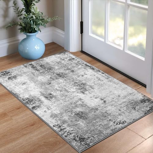 Entrance Rugs Indoor 2x3 Grey Entry Rug Washable Abstract Small Area Rug Non-Slip Low Pile Throw Rugs for Entryway, Kitchen Floor, Front Door Indoor Door Mat, Bathroom, Bedroom Bedside by OmpaaHomeDecor