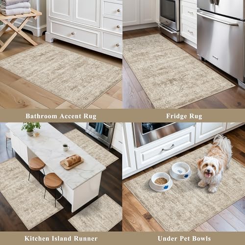Kitchen Rugs Sets of 3,Washable Non-Slip Kitchen Mats for Hardwood Floor, Boho Farmhouse Kitchen Runner Rug for Sink,Entryway & Hallway & Bathroom (Beige Brown, 2x3+2x4+2x5) - Image 5