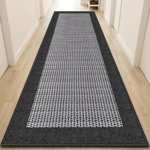StepRite Kitchen Rugs, Kitchen Mats for Floor, 96"x20" Non-Slip Machine-Washable Kitchen Throw Rug, Absorbent Runner Rugs Office, Sink Standing Desk Mat, Decor Carpet, Black by Bringcushiontoyourlife
