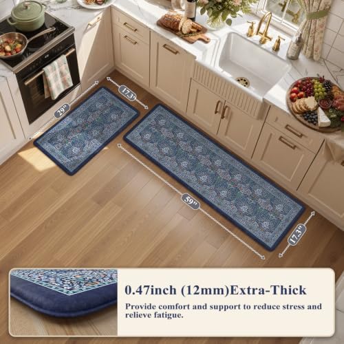 Collive Anti Fatigue Mats for Kitchen Floor, Dark Blue Kitchen Runner Rugs - Image 2