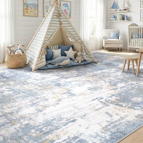 RELEANY Washable 8'x10' Abstract Area Rug for Living Room Light Blue - Image 4