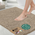 GORILLA GRIP Bath Rug Mat for Bathroom, Absorbent Chenille 36x24 Gray Beige by GorillaGrip