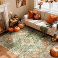 RELEANY Washable Area Rug, 4'x6', Brick/Brown/Green by RELEANY
