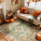 RELEANY Washable Area Rug, 4'x6', Brick/Brown/Green by RELEANY