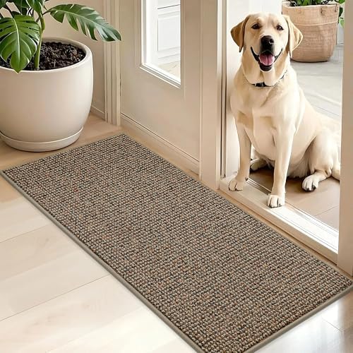 BEQHAUSE Dirt Trapper Door Mat 20" x 48", Non-Slip Washable Doormats, Beige by BEQHAUSE