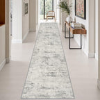 2.6x14 Washable Runner Rug:Modern Abstract Indoor Soft Carpet Gray by FXRHLP