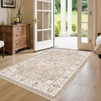 Living Room 4x6 Area Rugs: Vintage Farmhouse Washable Non-Slip Rug for Bedroom Dining Room Ultra Thin Soft Carpet for Nursery Kitchen Durable Low-Pile Neutral Floor Mat for Pet Owners(4x6 Beige) - Image 7