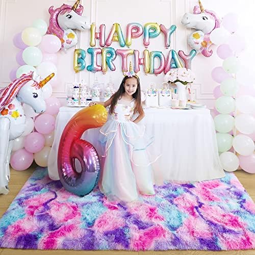 4x6 Tie-Dyed Pink Purple Blue Fluffy Area Rug Non-Slip for Kids Bedroom - Image 4