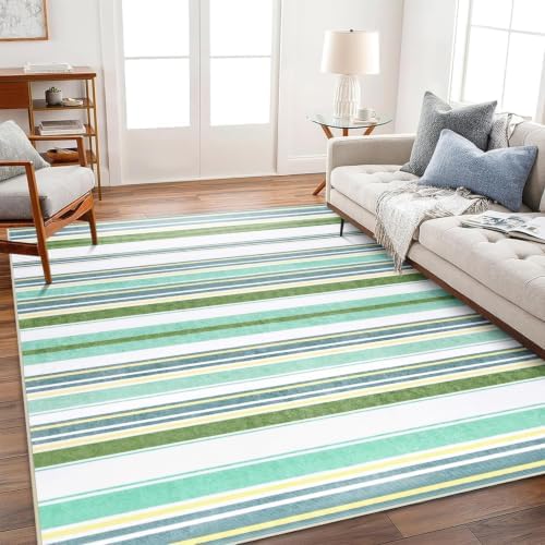 Area Rug 4x6 Green Rug Washable Rugs Non Slip Low Pile Small Carpet for Entryway, Bedroom, Kitchen, Classroom, Kids Room, Office, Dorm, Dining Room by OmpaaHomeDecor