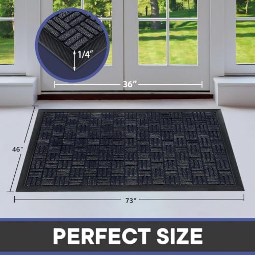 Mibao Front Door Mat Outdoor Entrance, 73" x 46" Heavy Duty Welcome Mat for Outdoor and Indoor, Waterproof Dirt Trapper Doormat, Super Absorbent Indoor Entryway Mat for Patio & Porch - Navy - Image 2