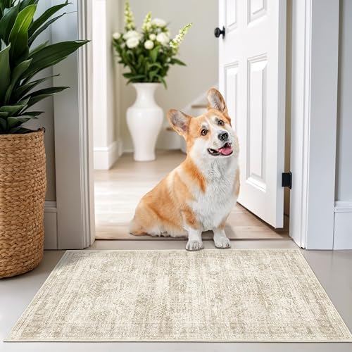 2x3 Rug Non Slip, Small Washable Entryway Rug,Beige - Image 3
