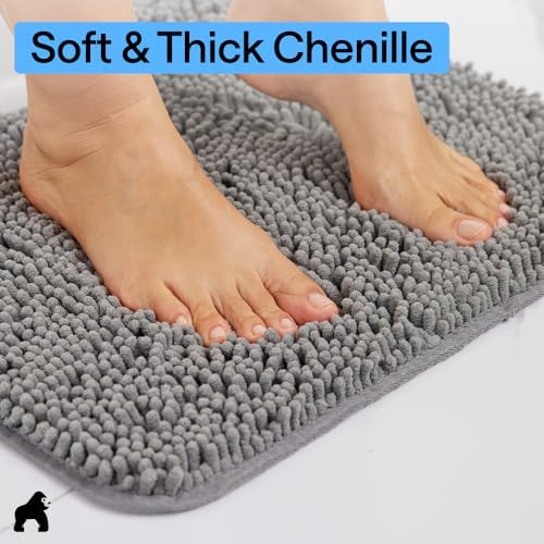 GORILLA GRIP Bath Rug Mat for Bathroom, Absorbent Chenille, 54x24 Gray - Image 4