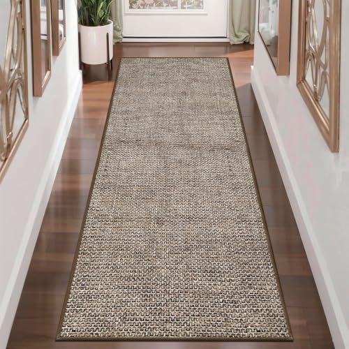 Washable 2x6 ft Textured Printing Runner Rug Brown Black Low‑Pile by winolive