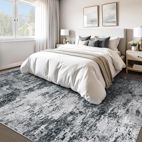 pmtsns Area Rugs 8x10 for Living Room: Washable Rug Modern Abstract Neutral Soft Non-Slip Low-Pile Indoor Large Carpet for Bedroom Dining Room Playroom Home Office (Black Grey, 8'x10') - Image 2