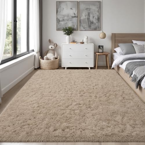 PLHXFR 6x9 Area Rugs Living Room: Fluffy Bedroom Rug Shag Carpet Camel - Image 2