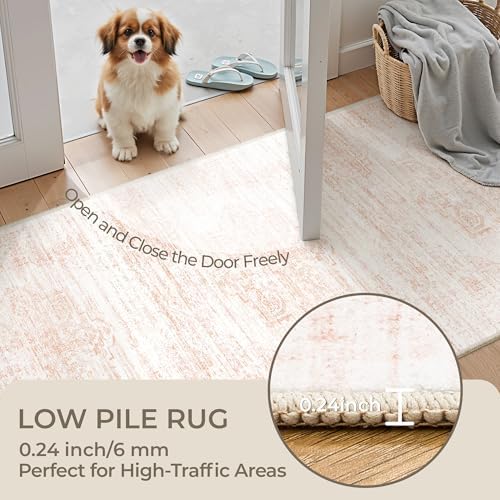 2x10 Runner Rug, Long Hallway Rugs for Dining Room, Living Room, Bedroom, Machine Washable Kitchen Carpet Runner with Rubber Backing, Soft Low Pile Indoor Rug(2'x10', Pink/White) - Image 6