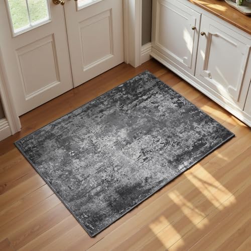 Entrance Rugs Indoor 2x3 Black Entry Rug Washable Abstract Black Small Area Rug Non-Slip Low Pile Throw Rugs for Entryway, Kitchen Floor, Front Door Indoor Door Mat, Bathroom, Bedroom Bedside by OmpaaHomeDecor