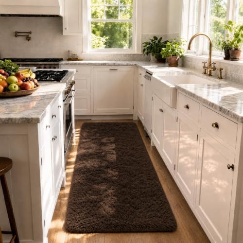Ophanie 2x8 Runner Rug for Hallway,Upgrade Non-Slip Fluffy Soft Bedside Rugs,Bedroom Living Room Brown Shaggy Carpet for Kids Girls Boys Dorm Nursery Home Decor Aesthetic with Over 99 pcs Pile fibers by Ophanie