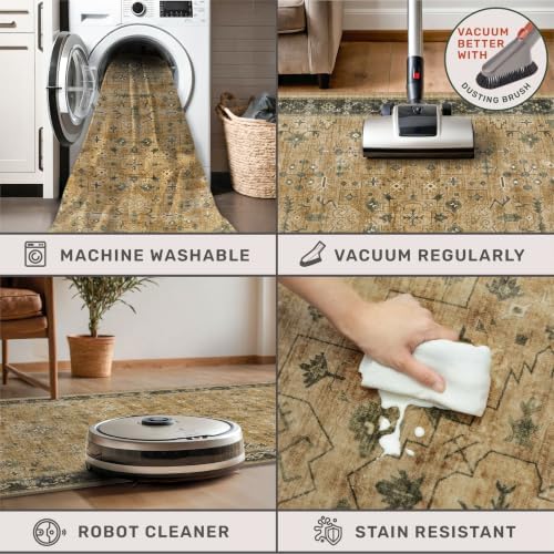 Hazo Haus Vintage Boho 8x12 for Living Room - Machine Washable Rugs for Bedroom, Rustic Brown and Charcoal Olive Dining Room Rugs for Under Table, Low Pile Non-Slip Rubber Backing & Stain Resistant - Image 4