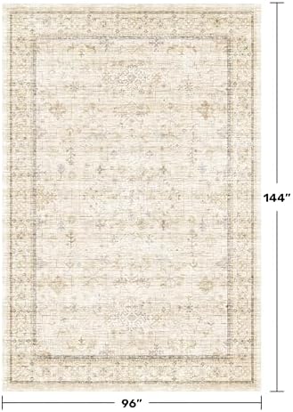 Hazo Haus Washable Ivory Beige Living Room Rug, 8x12 Non Slip Area Rugs for Bedroom, Dining Room Under Table, Low Pile Neutral Farmhouse Vintage Foldable Décor - Image 2