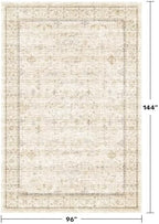 Hazo Haus Washable Ivory Beige Living Room Rug, 8x12 Non Slip Area Rugs for Bedroom, Dining Room Under Table, Low Pile Neutral Farmhouse Vintage Foldable Décor - Image 2