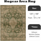 HUGEAR 10x14 Green Retro Floral Washable Area Rug for Living Room - Image 2