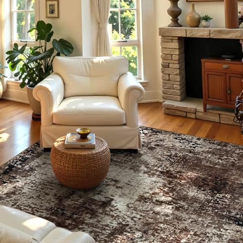 Entryway Rug 3x5 Brown Bedroom Area Rug Washable Non Slip Abstract Coffee Boho Rugs for Indoor Entry, Kitchen, Classroom, Bathroom, Kids Girls Room, Office, College Dorm Small Carpet - Image 3