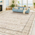 Hazo Haus Washable Ivory Beige Living Room Rug, 8x12 Non Slip Area Rugs for Bedroom, Dining Room Under Table, Low Pile Neutral Farmhouse Vintage Foldable Décor by HazoHaus