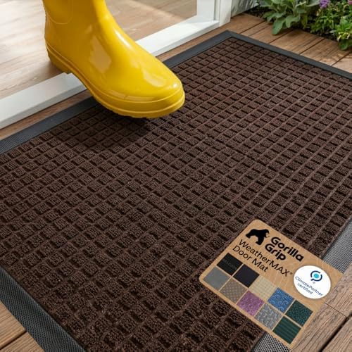 GORILLA GRIP WeatherMAX Door Mat, Indoor Outdoor, 29x17, Dark Brown Squares by GorillaGrip