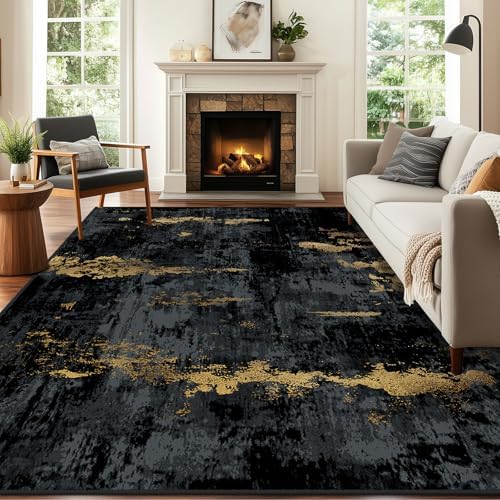 RELEANY Washable 5'x8' Abstract Area Rug for Living Room Black Gold - Image 4