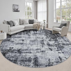 Round Area Rug Living Room: 6 ft Modern Washable Carpet Dark by FXRHLP