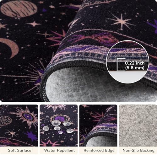 Vacuum-Friendly, 5x7 Washable Area Rug, Black Purple Beige - Image 3