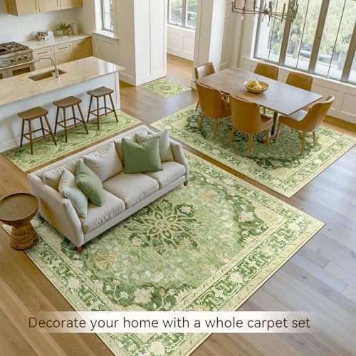 RELEANY Washable Area Rug, 5'x7', Green/Yellow - Image 4