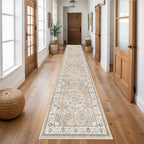 Hallway Washable Runner Rug - 2'6x14 Kitchen Rugs Entryway Rug Runner Vintage Soft Floor Mat Non Slip Indoor Farmhouse Carpet for Bathroom Living Room Bedroom (2'6''x14', Beige) - Image 4