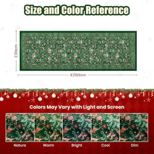 2x6 Christmas Runner Rug for Hallway,Washable Kitchen Rugs,Green - Image 2