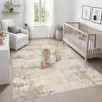 Area Rug Living Room: 5x5 Modern Washable Soft Carpet Beige Brown - Image 5