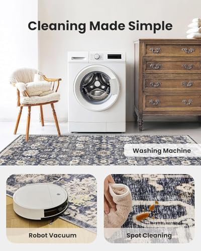 Amada 5x7 Washable Area Rug for Living Room, Blue/Brown, Vintage Pattern - Image 5