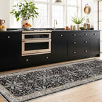 3x10 ft Long Kitchen Runner Rug – Non-Slip Washable Hallway Carpet Runner with Rubber Backing, Boho Floral Low Pile Thin Wide Runners for Entryway Indoor（Black,3x10） - Image 4