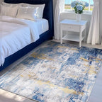 RELEANY Washable 4'x6' Abstract Area Rug for Living Room Blue Gold - Image 4